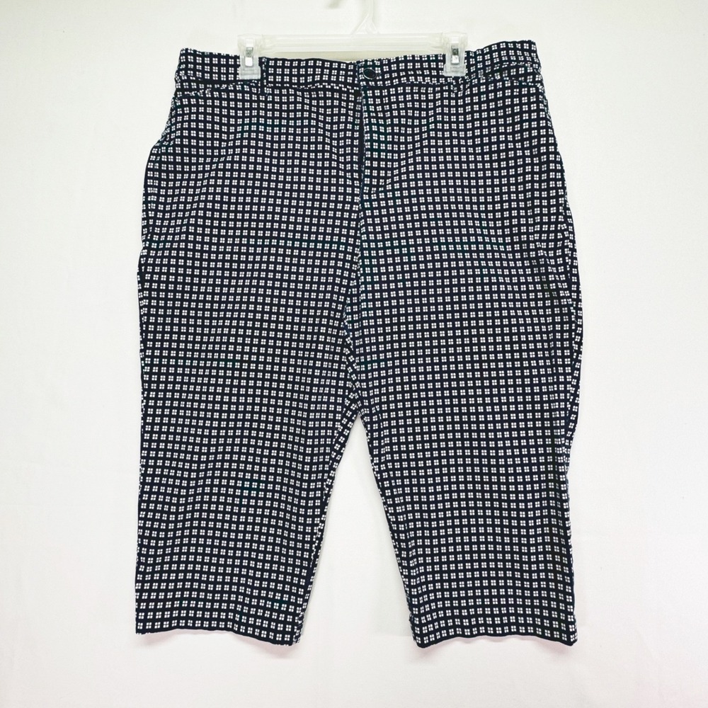Gloria Vanderbilt Anita Navy Blue White Geometric Capri Pants Women Size 16